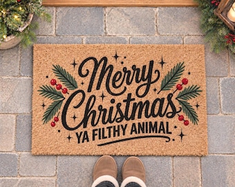 Vrolijk kerstfeest, smerig beest! Deurmat, grappige kerstdeurmat, welkomstmat voor de feestdagen, kerstdecoratie voor de veranda