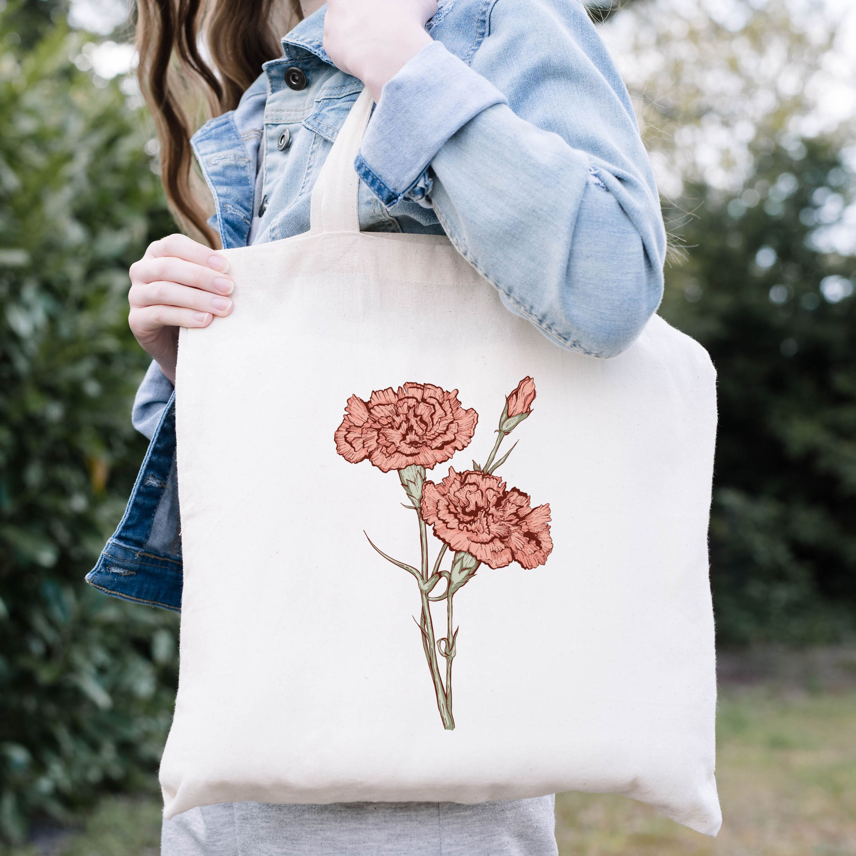 Birth Month Flower Bag, Carnation Tote Bag, Gift for Birthday 