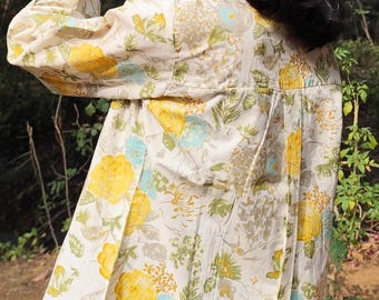 Gebloemde katoenen tuniektop: handgemaakt overhemd in Indiase stijl met houten knopen