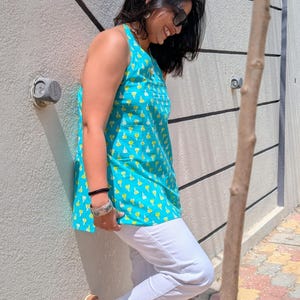 Blue Cotton Halter Neck Top – Backless Tie-Up Sleeveless Kurti image 6