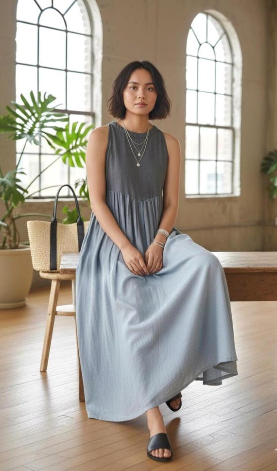 grey ombre maxi dress Dress: Tie-Dye Rayon Slub Halter LDR-1341-BATIK