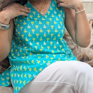 Blue Cotton Halter Neck Top – Backless Tie-Up Sleeveless Kurti image 5