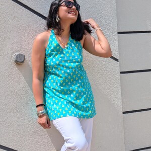 Blue Cotton Halter Neck Top – Backless Tie-Up Sleeveless Kurti image 7