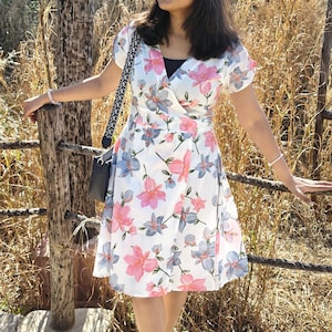 Floral Cotton Wrap Dress: White Summer Holiday Dress