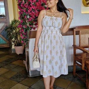 Floral Cotton Sundress: Smocked Waist Boho Midi Dress