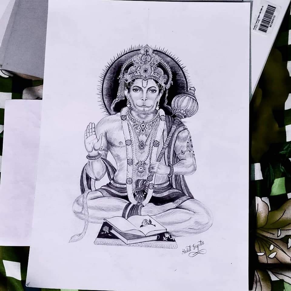 Buy Hanuman Ji Pencil Sketch for Wall Decoration Online in India ...