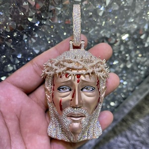 Iced Out Jesus Face Pendant, Icy Diamond Jesus Face Necklace, Bling Hip Hop Men Jewelry, Custom Religious Pendant, Unisex Charm |