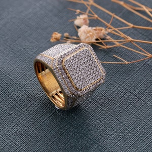 Hip-Hop-Herrenring, Herrenring Iced Ring, Diamantring für Männer, Iced Out Ring Herrenring Iced Out Moissanite Runder Ring, Rapper Ring, großer Diamantring