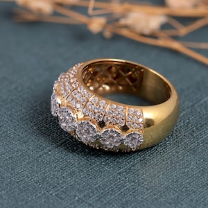 Gefrorener Moissanit Statement Ring für Männer, 7 Reihen Moissanit, 18k Weißgold 925 Sterling Silber vergoldet, besteht Diamant Test!
