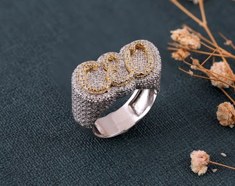 Anillo con letras de hip hop, anillo con diamantes para él, anillo de hip hop, anillo de diamantes, anillo de diamantes redondos, anillo para hombre, anillo de moissanita, joyería con diamantes