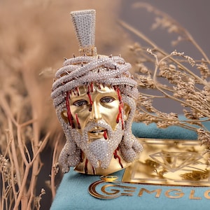 Iced Out Jesus Face Pendant, Icy Diamond Jesus Face Necklace, Custom Religious Pendant, Bling Hip Hop Men Jewelry, Unisex Charm