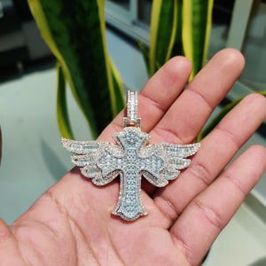 Iced Out Cross Moissanite Pendant, Bling Hip Hop Jewelry, Men&#39;s Hip Hop Jewelry, Diamond Cross Necklace, Christian Faith Pendant