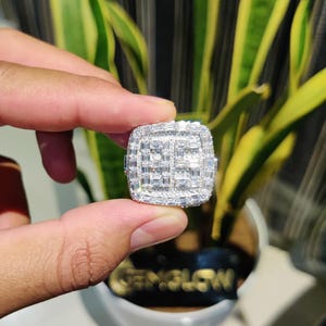 Anillo de moissanita con letra de diamante baguette, anillo con nombre personalizado, anillo con acabado helado, anillo de hip hop para hombre, anillo de rapero, regalo de cumpleaños