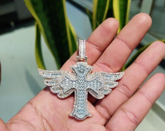Iced Out Cross Moissanite Pendant, Bling Hip Hop Jewelry, Men's Hip Hop Jewelry, Diamond Cross Necklace, Christian Faith Pendant