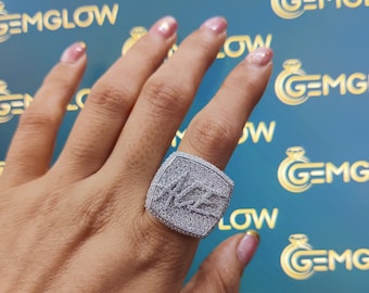 Iced Out Rings for Men, Hip Hop Jewelry, Bling Hip Hop Style Ring, Iced Out Ring, Iced Out Initial Letter Ring, Moissanite ring