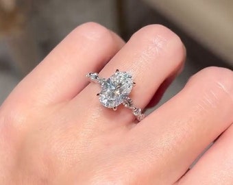 3 Ct Elongated Oval Hidden Eternity Halo Floating Ring, Engagement Ring, Simone Biles Ring, Celebrity Ring Wedding Ring Oval Moissanite Ring