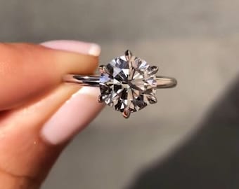 2 CT Round Brilliant Cut Lab Grown Diamond Solitaire Engagement Ring, 6 Prong Solitaire Ring, Anniversary Gift For Her, Bridal Ring For Her