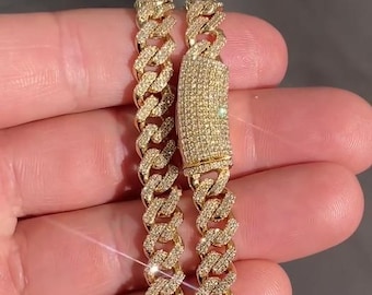 8 mm VVS1 Zirkonia kubanische Kette, völlig gefrorren, runder gelber CZ-Diamant, Miami kubanische Gliederkette gefrorrte kubanische Link-Gefrorene kubanische Kette