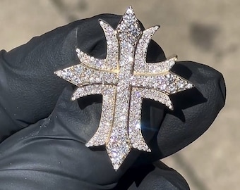 Anillo de cruz de hip hop para hombre, anillo con acabado helado, anillo de moissanita de hip hop en plata 925, anillo de hip hop, anillo con cruz de Jesús, anillo estilo hip hop, hip hop