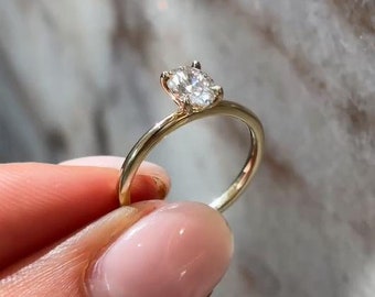 Anillo de compromiso de moissanita de corte ovalado de 0,75 quilates, anillo de moissanita solitario ovalado, anillo de oro macizo de 14 k, regalo de aniversario, anillo de corte ovalado