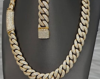 18mm Cuban Chain Fully Iced Out Chain, Iced out moissanite Cuban Chain, Hiphop Chain, Hip Hop Jewelry For Rapper, Birthday gift for her