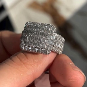 Fully Iced out Moissanite Ring, Hip hop Ring, Diamond Ring, Men&#39;s Ring, Birthday Gift, Gift For Her, Iced out ring, Hip hop Baguette Ring