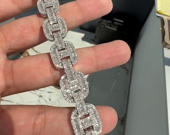 14mm Hip Hop Bracelet, Baguette & Round Moissanite Diamond Cuban Bracelet, Iced Out Bracelet For Men, Unisex Bracelet, Gift For Him
