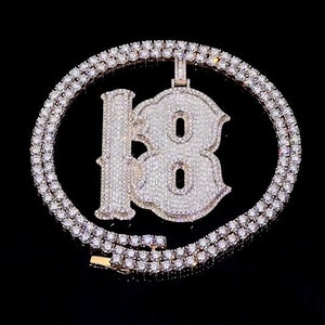 Custom Iced Out Any number Pendant, Iced out VVS Letter Hip Hop Pendant, Men&#39;s jewelry, Fully iced out pendant, Rapper Pendants