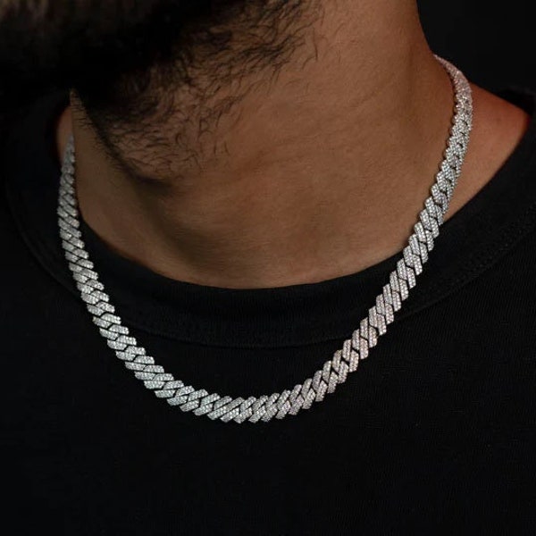 8mm Frezy Cuban Chain,  Iced VVS Lab CZ Diamond, Blinged Iced Cuban Necklace, Mens Cuban Necklace, Miami Link Choker, Solid Sterling Silver