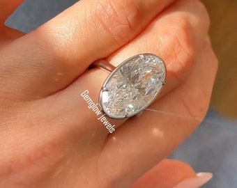 10 CT Oval Cut Bezel Set Ring, Unique Bezel Setting, Oval Cut Solitaire Ring, Bridal Ring Promise Ring Blake Lively Ring Spaced Diamond Ring
