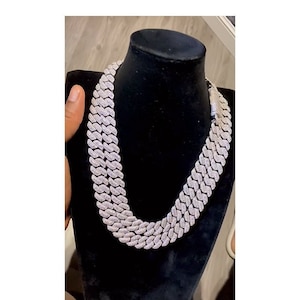 15 mm łańcuszek kubański, łańcuszek hip-hopowy Bling Rapper, prezent dla niego i dla niej, łańcuszek kubański, męski łańcuszek Iced Out, srebrny łańcuszek hip-hopowy