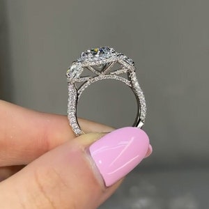 3 Ct Cushion Cut Moissanite Engagement Ring, Three Stone Ring For Women, Wedding Ring Anniversary Gift, Meghan Markle Ring, Celebrity Ring