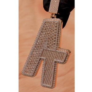 Colgante con letra del alfabeto helado, colgante con letra inicial helada, colgante de moissanita helada, colgante de hip hop, joyería para hombres