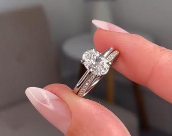 1.0 CT Oval Cut Colorless Lab Grown Diamond Bridal Ring Set, Oval Solitaire Engagement Ring, Diamond Wedding Ring Set, IGI Certified