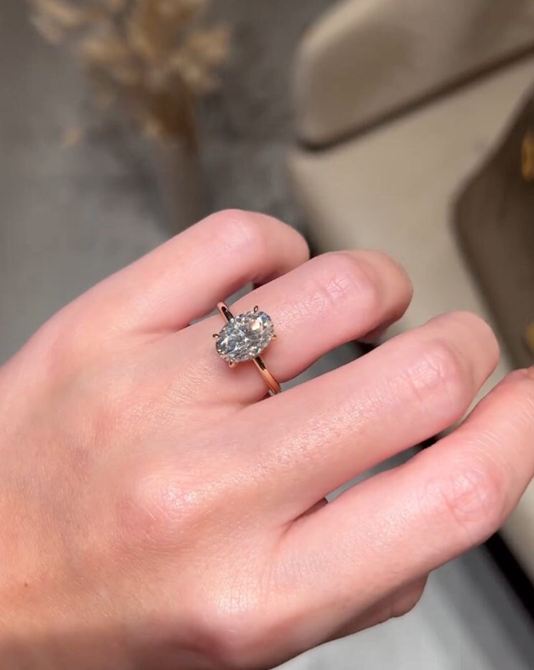 Ct Hailey Bieber Ring, Elongated Oval Cut Moissanite Engagement