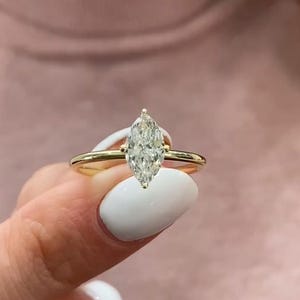 Marquise Cut IGI Certified Lab Grown Diamond Solitaire Engagement Ring, Marquise Diamond Ring, Gold 4 prong Marquise Cut Ring Lab Grown