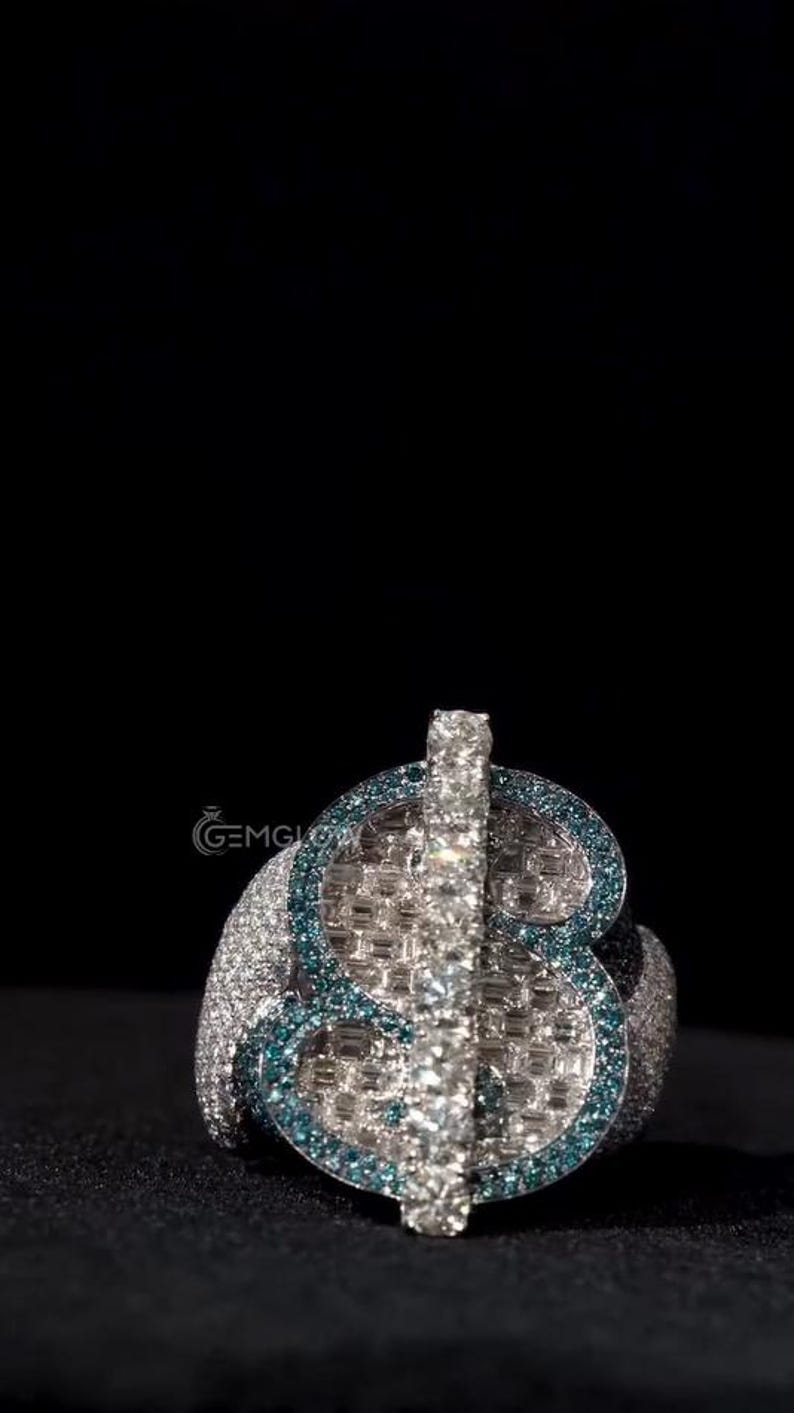 Baugette Rapper Ring Iced Out Baguette & Round Moissanite Ring, Rapper Iced Out Real ...