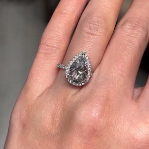 3.50 Carat Pear Cut Lab Grown Diamond Ring, Pear Shaped Engagement Ring, Lab Grown Solitaire Ring, Pear Shape Halo Ring, Ring for women