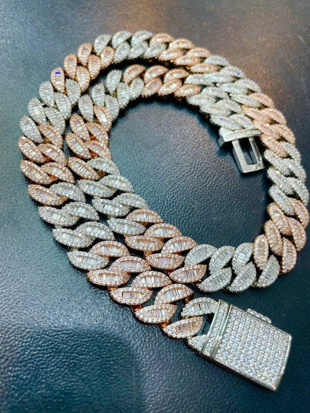 Two Tone Miami Cuban Link Chain Necklace, 15mm Two Tone Rose