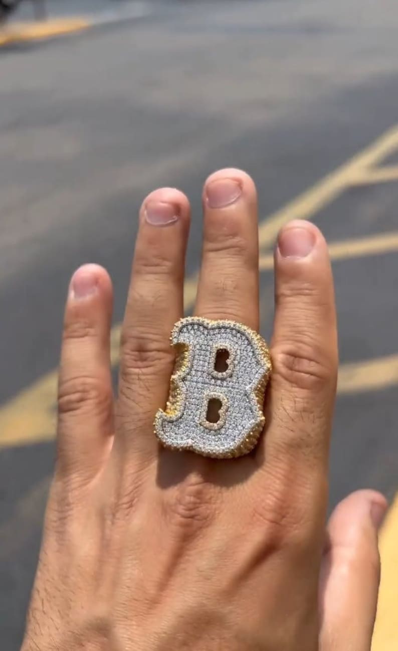 Custom Rapper Rings Iced Out Initial B Letter Ring Eternity Band VVS Moissanite Diamond ...