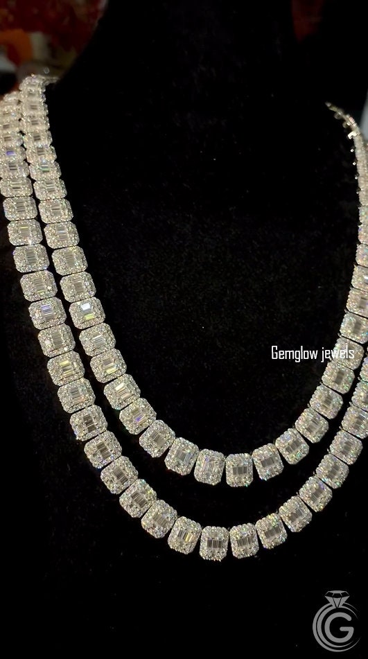 10mm Men's Baguette Tennis Chain Necklace, Iced Out Necklace
