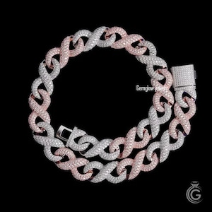Dwukolorowy łańcuszek Iced Out Infinity 12 mm, naszyjnik z ogniwami kubańskimi Miami, łańcuszek kubański Raper VVS Clarity, gruby naszyjnik dla mężczyzn/kobiet