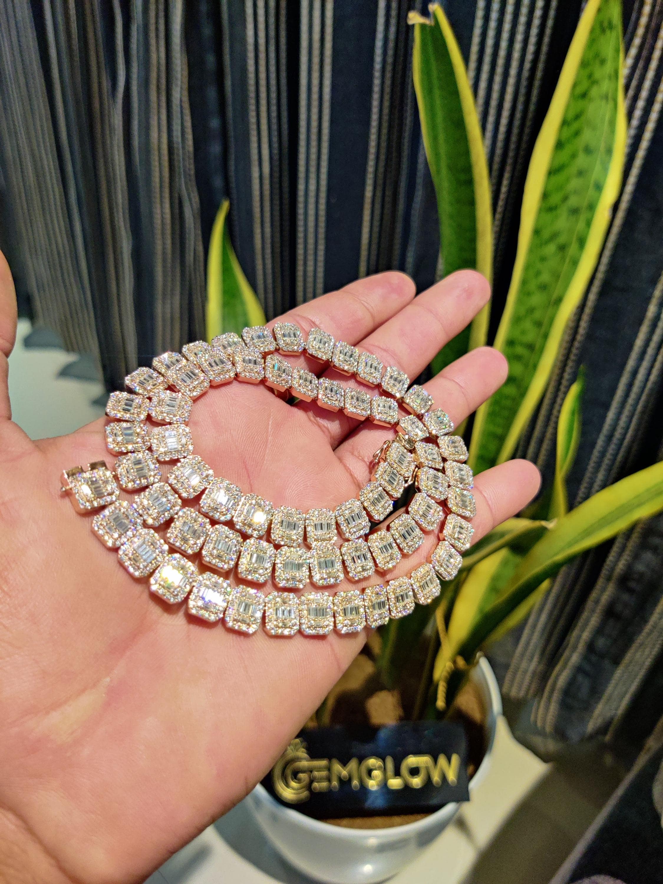 10 MM アイスアウト テニスチェーン、バゲット & ラウンド テニス 