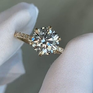 3ct Round Cut Moissanite Engagement Ring, Solitaire Ring, Hidden Halo Ring, Wedding Ring, 6 Prong Promise Ring For Women, Celebrity Ring