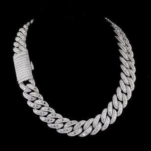 20mm Round & Baguette Miami Cuban Chain Moissanite Cuban Chain Hip Hop Jewelry, Baguette Cuban Chain, Iced Out Cuban Necklace Hip Hop Chain