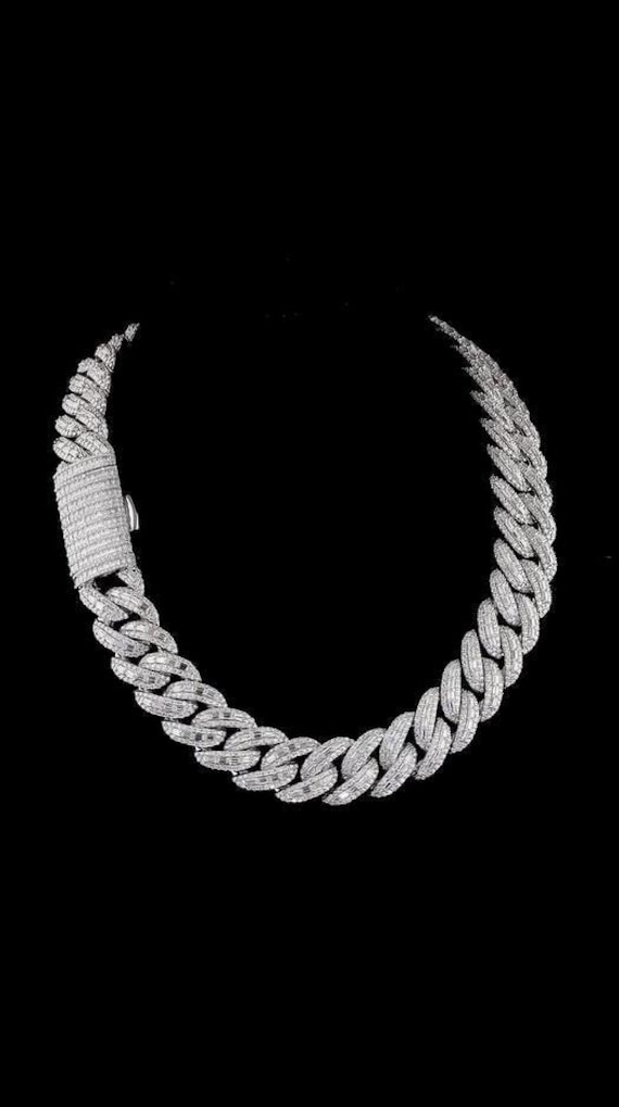 20mm Round & Baguette Miami Cuban Chain Moissanite Cuban Chain Hip 