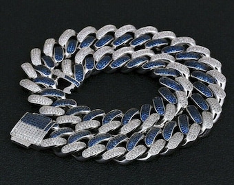 12mm Iced out Cuban Link Chain, Two Tone Miami Cuban Link Chain Necklace, Cubic Zirconia Round Cut Hip hop Chain, Iced Out Sterling Silver
