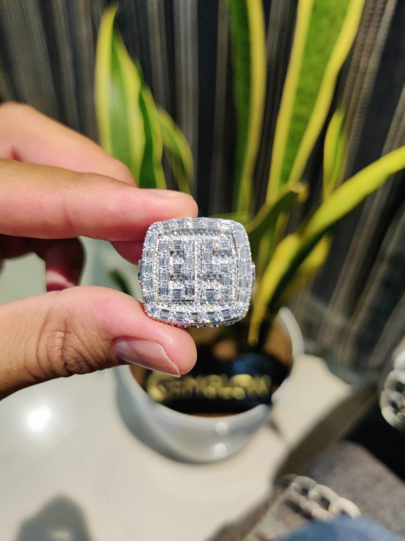 Baguette Moissanite Diamond Letter Ring, Custom Name Ring, Iced Out ...