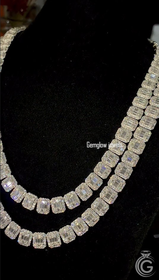 10mm Men's Baguette Tennis Chain Necklace, Iced Out Necklace