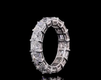 Asscher Cut Colorless Lab Grown Diamond Wedding Band, 14K White Gold Band, Full Eternity Gold Band For Women, Solitaire Band, Gift For Her